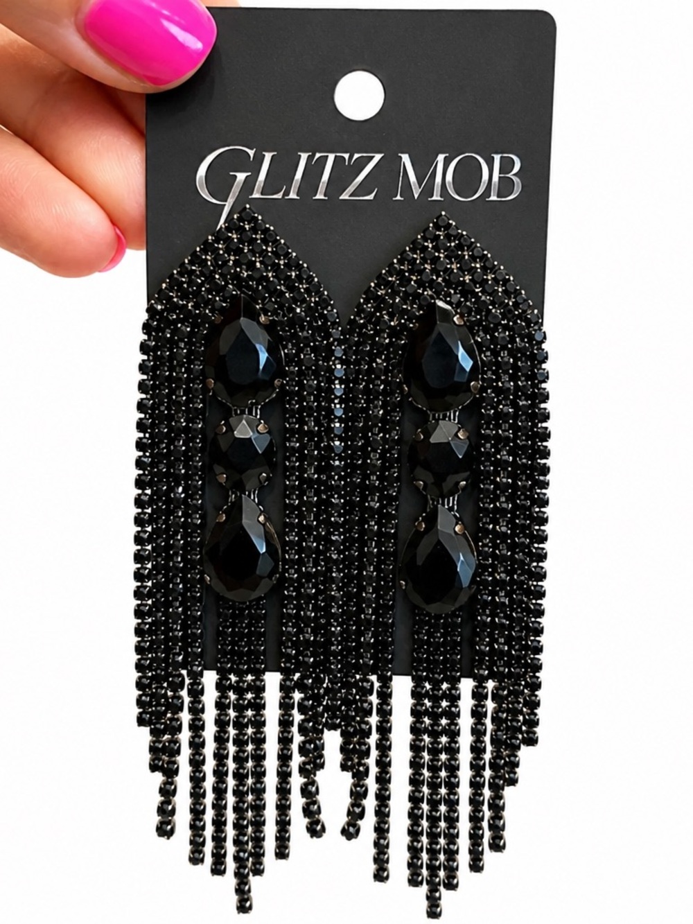 NEW! Black Crystal Fringe Statement Earrings